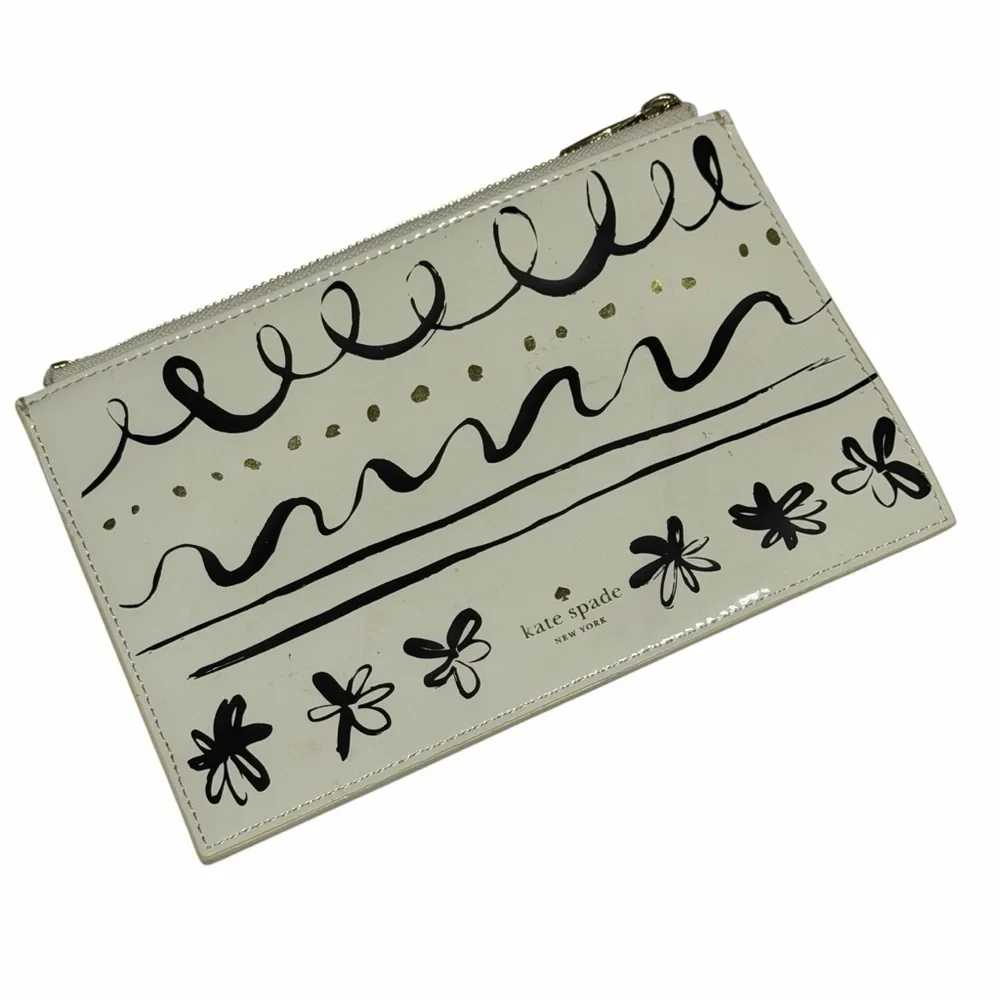 kate spade Cream Wristlet with Black Floral & Scribble Print Pencil Case